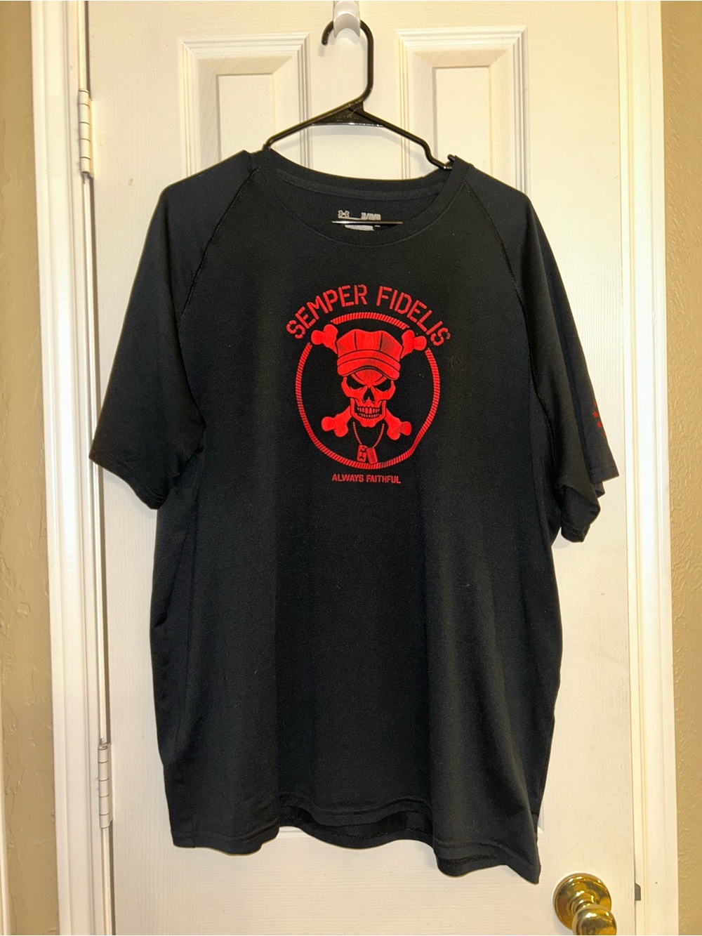 Under Armour Marines Black Semper Fidelis Skull T-Shirt Always Faithful Mens XL